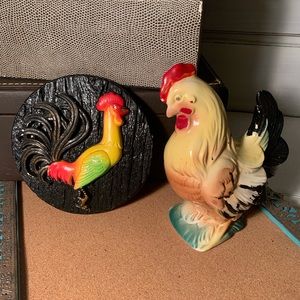 Vintage Chalkware Rooster Plaque Set (B21)